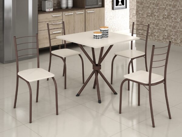 Conjunto Mesa Tubular Rio Marrom com 4 cadeiras Tampo Ardósia Off White – 0.75x0.75