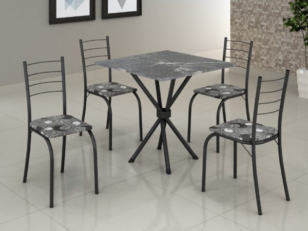 Conjunto Mesa Tubular Rio Preto Fosco com 4 cadeiras Tampo Granito Topázio – 0.70x0.70