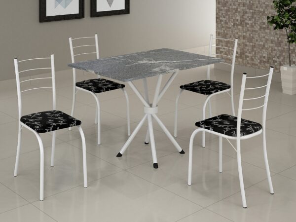 Conjunto Mesa Tubular Rio Branca com 4 cadeiras Tampo Granito Topázio – 1.00x0.60