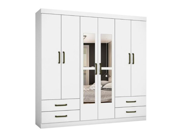 Guarda-Roupa Hércules c/ espelho 6 portas e 4 gavetas – Branco