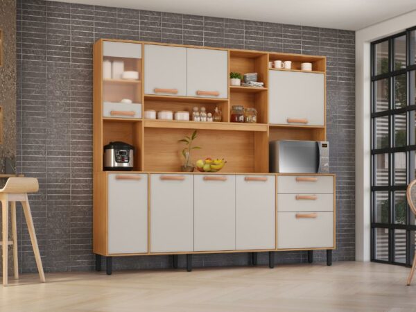 Armário Kit de Cozinha Nápoles 2,20m – Cinamomo/Off White