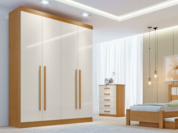 Guarda-Roupa Da Vinci Plus 4 portas e 3 gavetas – Cinamomo/Off White